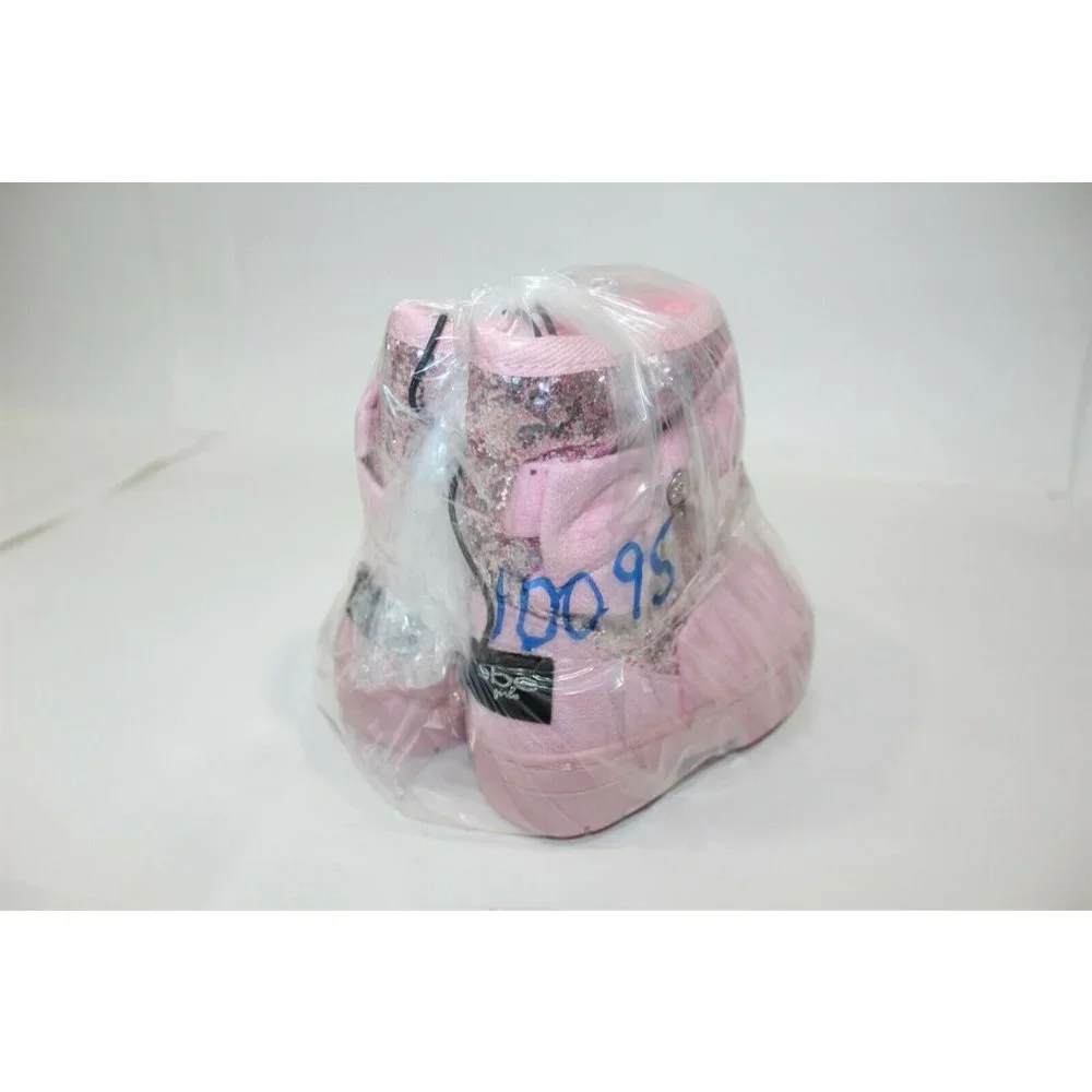 Toddler Girls Winter Boots Pink Faux Suede with Glitter & Bow Size 5